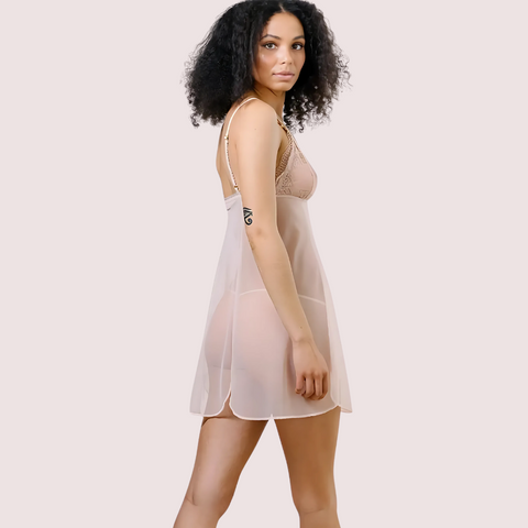 Plus Size Sheer Nightwear with Lace Cups Snazzyway