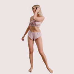 2-Pack Natural Flax Linen Ruffled Bandeau & Vintage Knickers Set Snazzyway