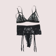 Sensual Lace Garter Belt Lingerie Matching Set Snazzyway