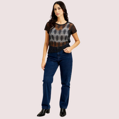 Stylish Black Sheer Floral Lace Top for Women Snazzyway