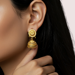 Classic Gold Jhumka Earrings with Floral Motif Snazzyway