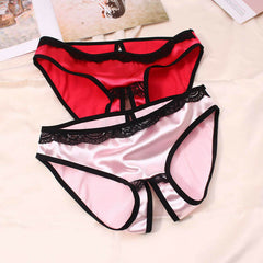 2 Pack silk satin crotchless bikini panties snazzyway