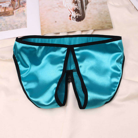 2 Pack silk satin crotchless bikini panties snazzyway