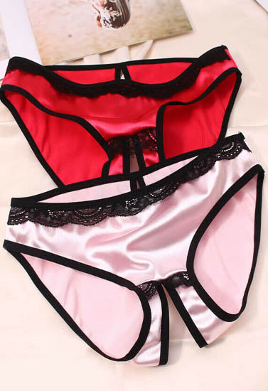 2 Pack silk satin crotchless bikini panties