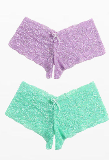 2 pack crotchless luxury lacy boyshorts