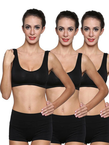 3-Pack Scoop Neck Black Sports Bra Boyshort Set snazzyway