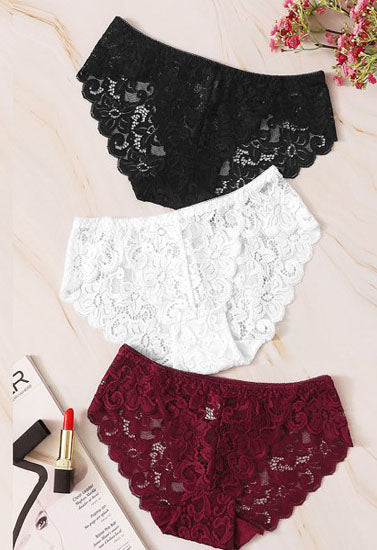 3 pack Lace Flowers hipster Panties FRENCH DAINA