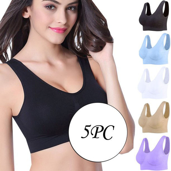 5 pack medium impact Comfort Sports Bras snazzyway