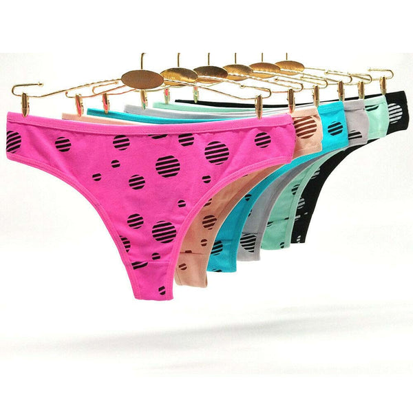 6 PACK PURE COTTON PRINTED THONG PANTIES