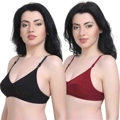 "Women's" T-Shirt Cotton Hosiery Black & Red Bra ( Pack of 2) snazzyway