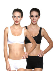 Black White Medium Support Sports Bra Sets FRENCH DAINA