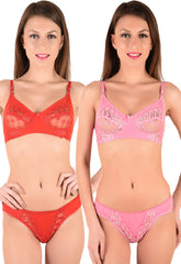 Warner's Crazy Transparent Red Pink Bra Panty Sets (Pk Of 2) FRENCH DAINA