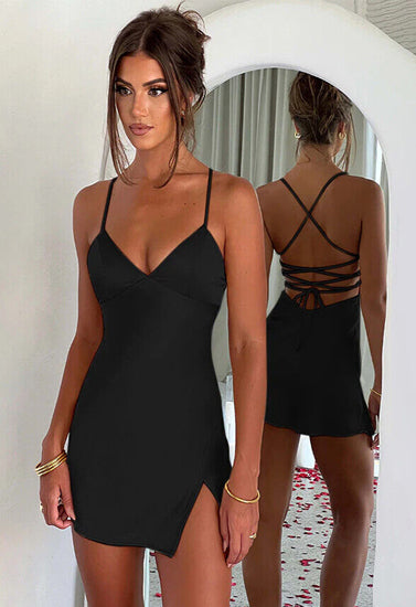 Flirty Backless Satin Mini Dress for Summer