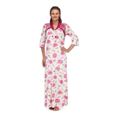 Floral Print Full Length Pink Women's Nightgown snazzyway