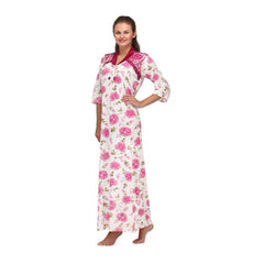 Floral Print Full Length Pink Women's Nightgown snazzyway