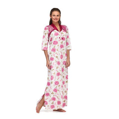 Floral Print Full Length Pink Women's Nightgown snazzyway