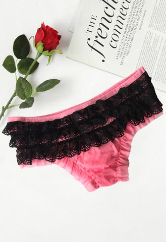 Kayser Sexy Black & Pink Lace Ruffle Boyshorts Panty snazzyway