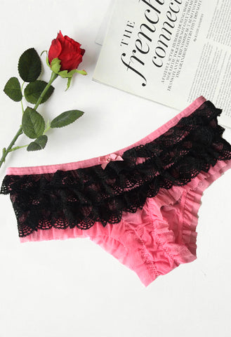 Kayser Sexy Black & Pink Lace Ruffle Boyshorts Panty snazzyway