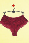 Ladies Scallop Lace Trim Maroon Hipster Panty snazzyway
