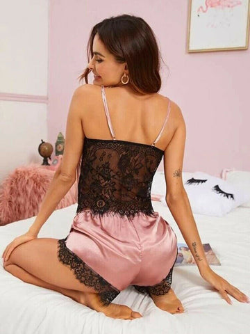 Luxury Silk Satin lace cami shorts set snazzyway