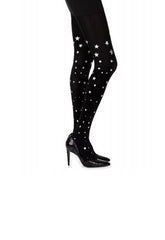 Music Legs Spandex Opaque Pantyhose with Glitters - Black snazzyway