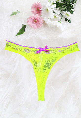 Neon Green Rose Sheer Net Lace Thong Panty(Sold Out) snazzyway