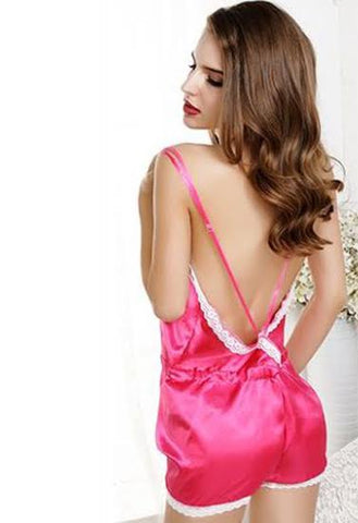 Women New Gorgeous Pink 1 Piece Sexy Backless Nightwear snazzyway