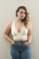 Plus Size Floral Lace White Bralette Bra snazzyway