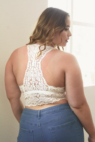 Plus Size Floral Lace White Bralette Bra snazzyway