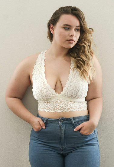 Plus Size Floral Lace White Bralette Bra