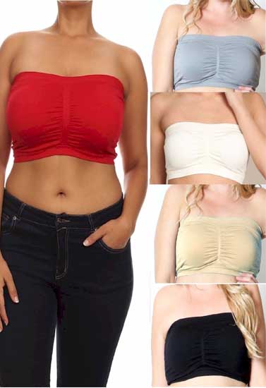 "Plus Size"- Pack Of 4 Stretchy Bandeau Tube Bra FRENCH DAINA