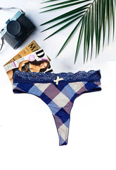 Printed Check Blue Color Thong Panty snazzyway