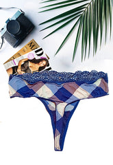 Printed Check Blue Color Thong Panty snazzyway
