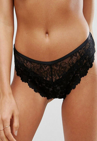 SANS COMPLEXE Black Floral Lace High Waist Thong snazzyway