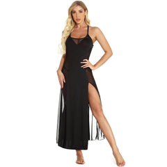 Sexy Black Slit Cut See Through Nightwear snazzyway