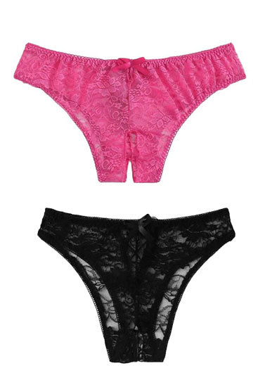 2 Pack Sexy Floral Lace Crotchless panty snazzyway
