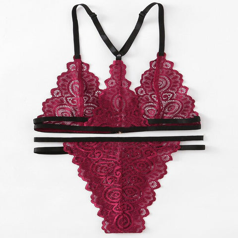 Sheln Maroon Lace Strappy Lingerie Set FRENCH DAINA