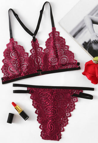 Sheln Maroon Lace Strappy Lingerie Set FRENCH DAINA