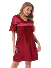 Silk satin sexy Maroon short sleepwear French Daina