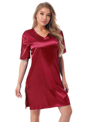 Silk satin sexy Maroon short sleepwear French Daina