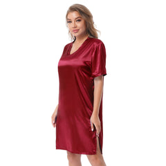 Silk satin sexy Maroon short sleepwear French Daina