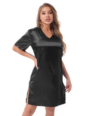 Silk satin sexy black short sleepwear French Daina