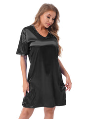 Silk satin sexy black short sleepwear French Daina