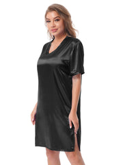 Silk satin sexy black short sleepwear French Daina