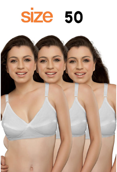 Plus Size Full Coverage Pure Cotton White Bra 3-Pk FRENCH DAINA