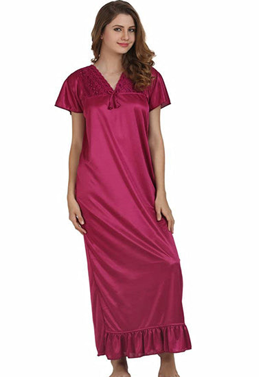 Plain Shinny Stuff Full Length Nighty