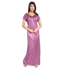 Purple Satin Half Sleeves Full Length Nighty snazzyway