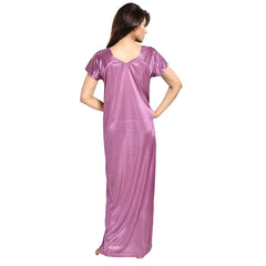 Purple Satin Half Sleeves Full Length Nighty snazzyway