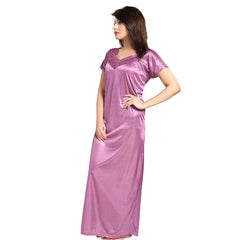 Purple Satin Half Sleeves Full Length Nighty snazzyway