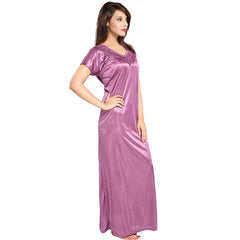 Purple Satin Half Sleeves Full Length Nighty snazzyway